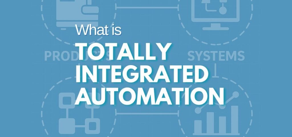 Text graphic explaining "What is Totally Integrated Automation," featuring icons related to production systems and automation concepts.