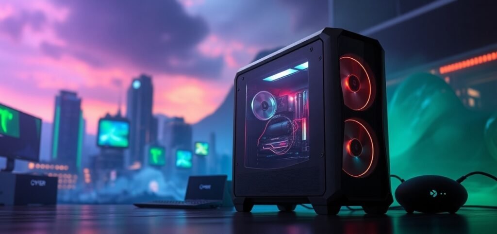 A sleek computer case illuminated by vibrant neon lights showcasing a modern and stylish design. (CyberPowerPC)