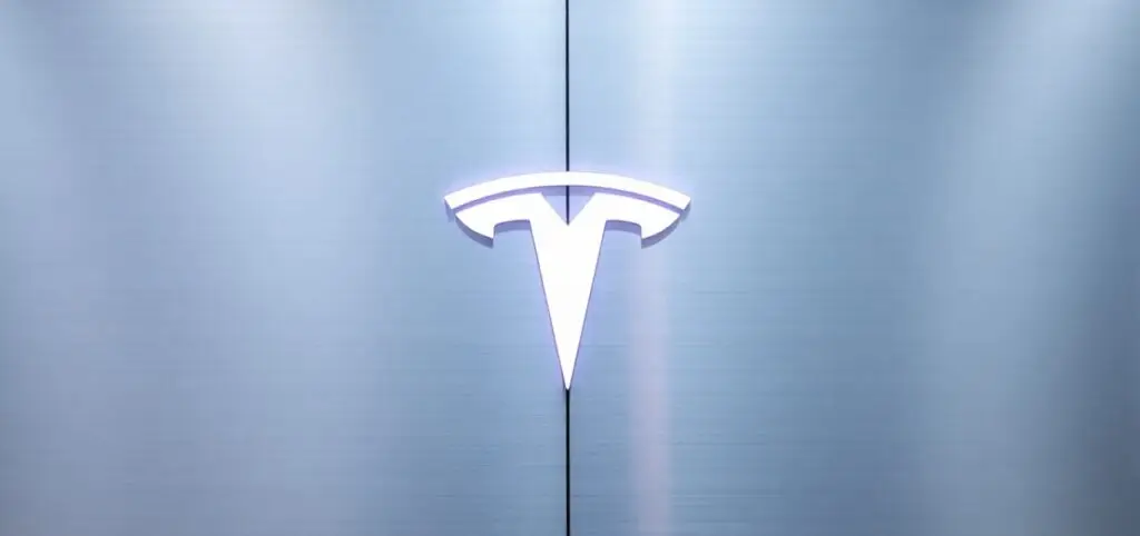 A white Tesla logo on a metallic silver background. Tesla Pi