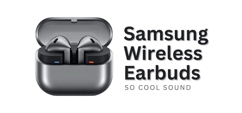 Open case of Samsung wireless earbuds with earbuds positioned inside, on a gradient pink background, featuring the text "SO COOL SOUND."