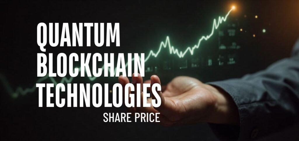QBT Share Price A hand reaching towards a rising graph symbolizing Quantum Blockchain Technologies share price growth.