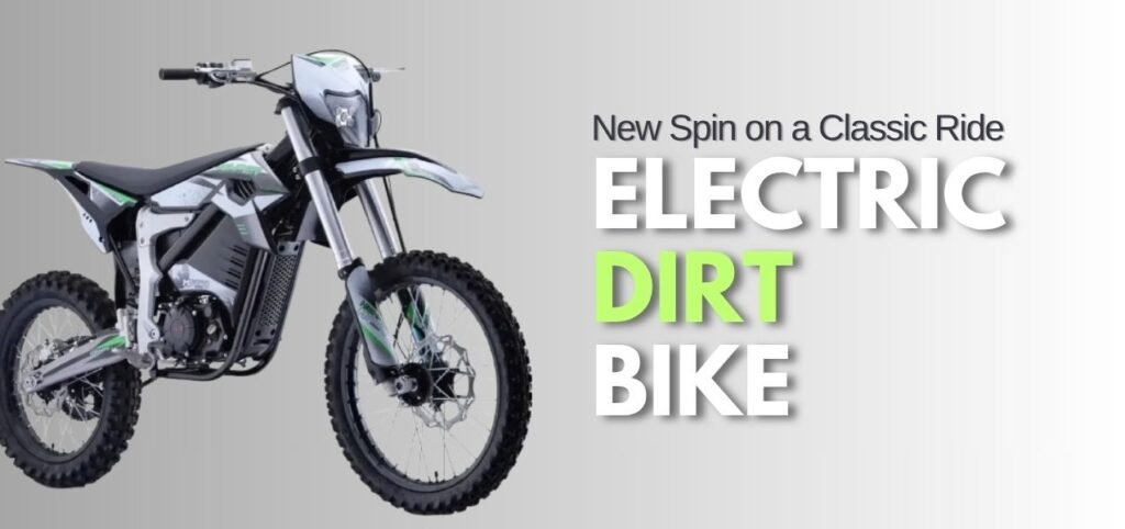 A sleek electric dirt bike showcases modern design with a silver and green color scheme, ready for off-road adventures.