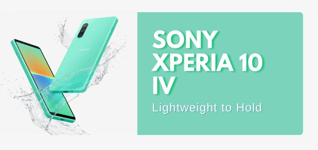 A mint green Sony Xperia 10 IV smartphone splashes through water, showcasing its lightweight design and sleek appearance.